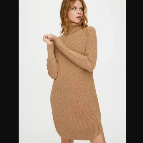 WILFRED FREE ARITZIA Sweater Dress Womens Size Medium Turtleneck Merino Wool Tan - Picture 1 of 10